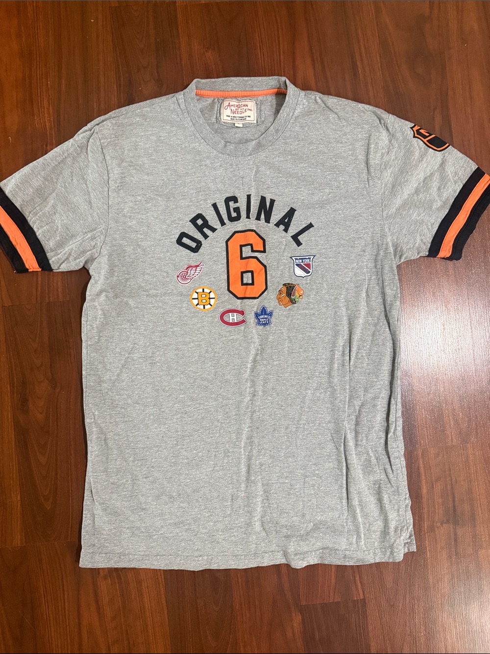 American Vintage-Style 'Original 6' Grey Graphic Men's T-Shirt